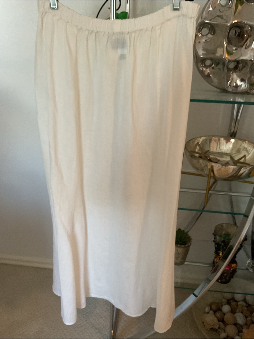 Flax white Midi A Line Skirt with Elastic Waist